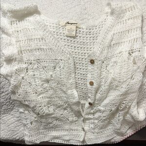 Passport White Crochet Knit Cardigan